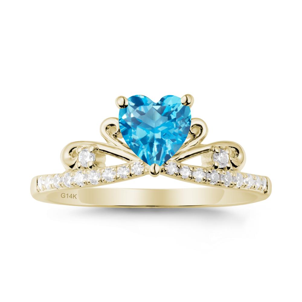 Bowknot Pave Band Swiss Blue Topaz Engagement Ring - LUO Jewelry #metal_14k yellow gold