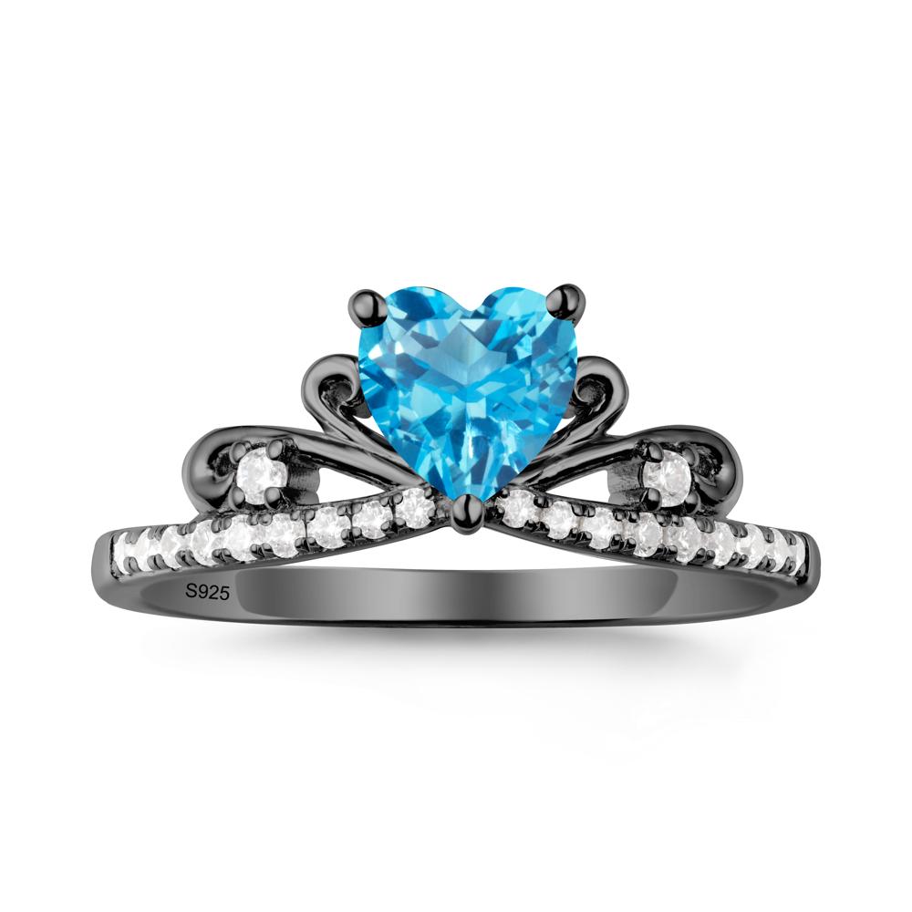 Bowknot Pave Band Swiss Blue Topaz Engagement Ring - LUO Jewelry #metal_black finish sterling silver