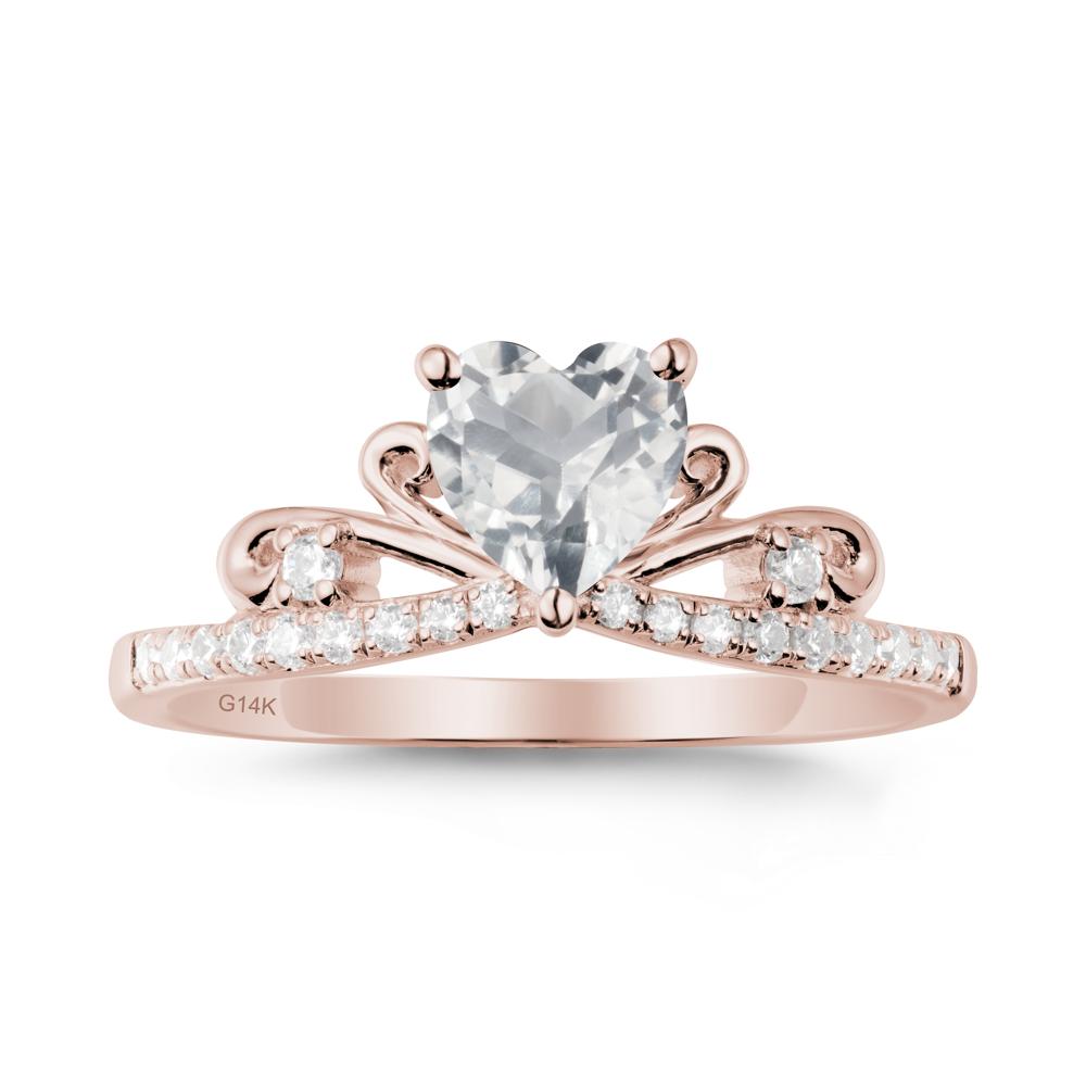Bowknot Heart Shaped White Topaz Promise Ring - LUO Jewelry #metal_14k rose gold