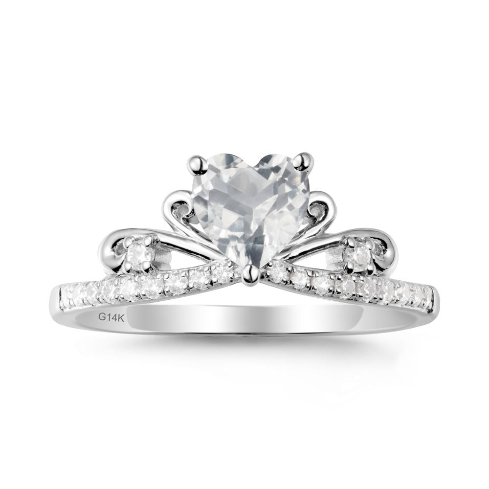 Bowknot Heart Shaped White Topaz Promise Ring - LUO Jewelry #metal_14k white gold
