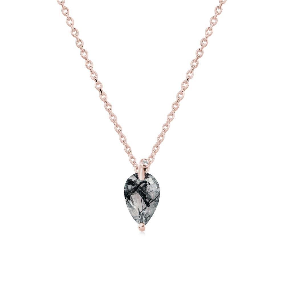 Pearl Shaped Black Rutilated Quartz Leaf Necklace - LUO Jewelry #metal_14k rose gold