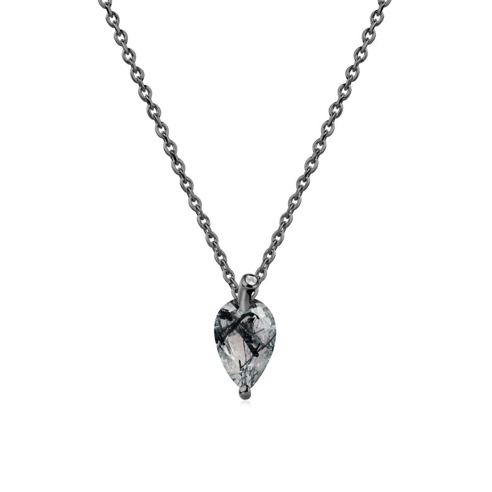 Pearl Shaped Black Rutilated Quartz Leaf Necklace - LUO Jewelry #metal_black finish sterling silver