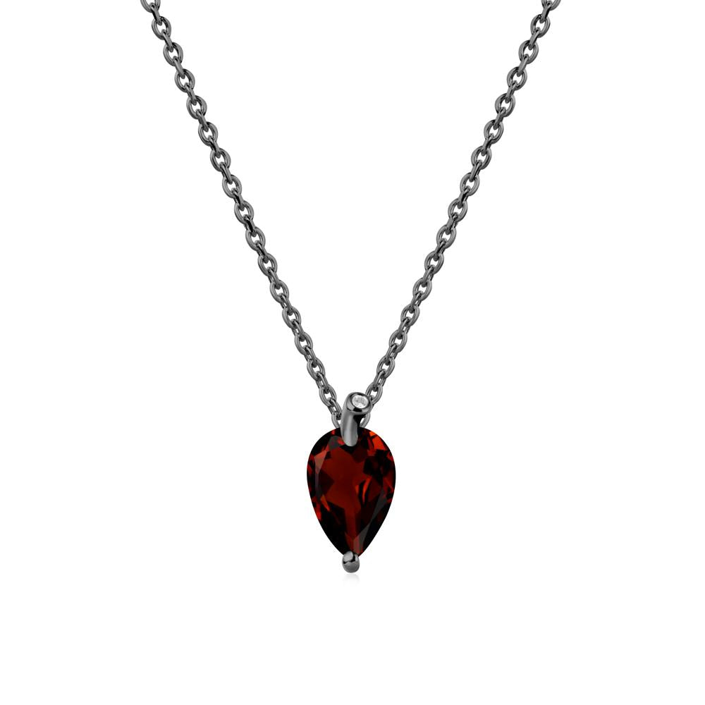 Teardrop Garnet Leaf Necklace - LUO Jewelry #metal_black finish sterling silver