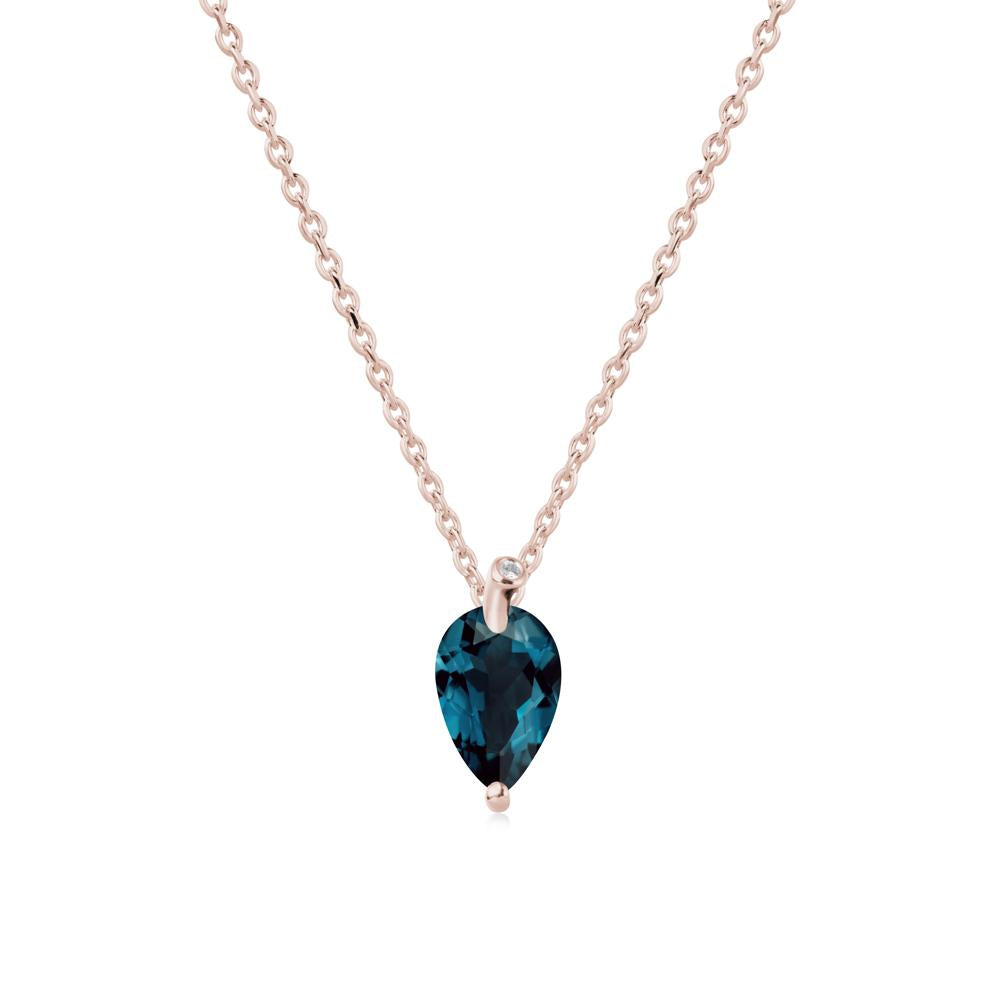 Teardrop London Blue Topaz Leaf Necklace - LUO Jewelry #metal_14k rose gold