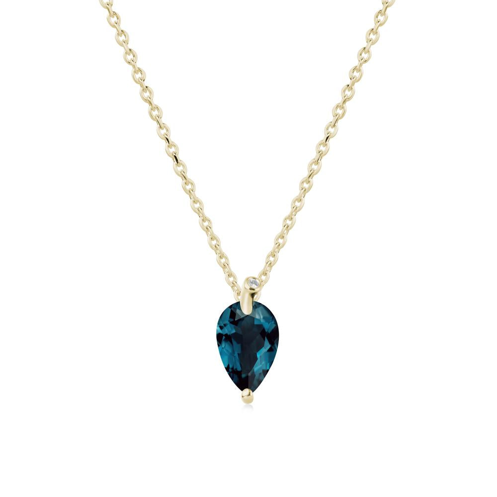 Teardrop London Blue Topaz Leaf Necklace - LUO Jewelry #metal_14k yellow gold
