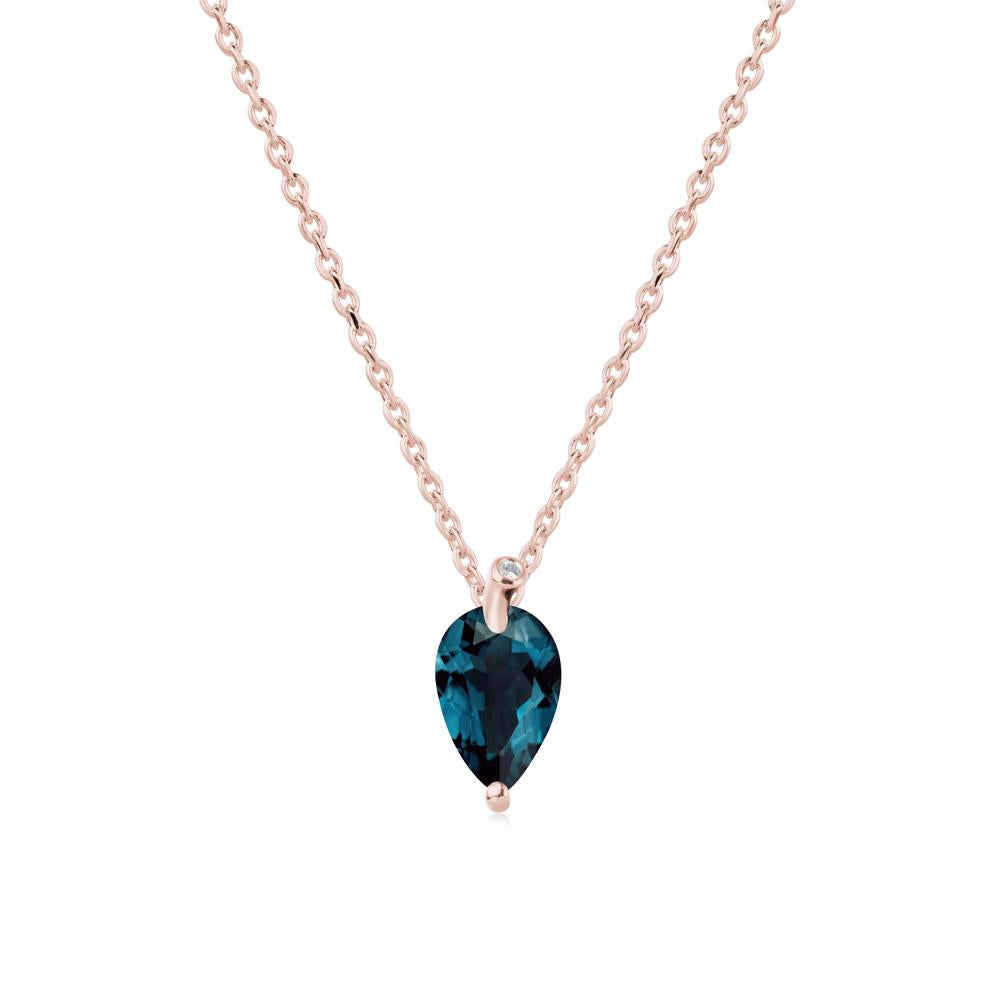 Teardrop London Blue Topaz Leaf Necklace - LUO Jewelry #metal_18k rose gold