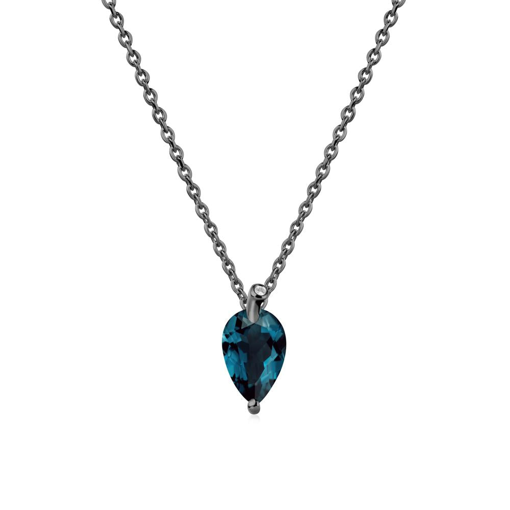 Teardrop London Blue Topaz Leaf Necklace - LUO Jewelry #metal_black finish sterling silver