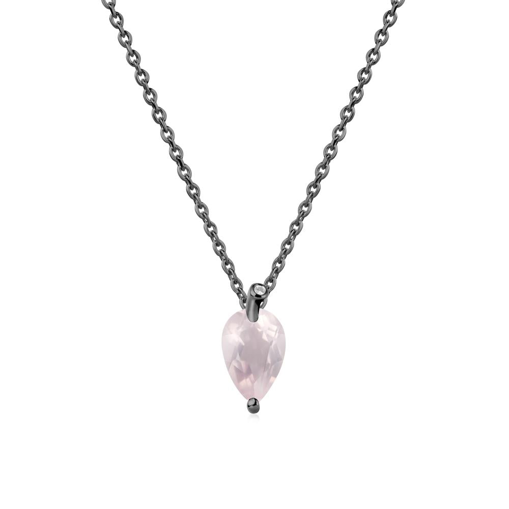 Teardrop Rose Quartz Leaf Necklace - LUO Jewelry #metal_black finish sterling silver