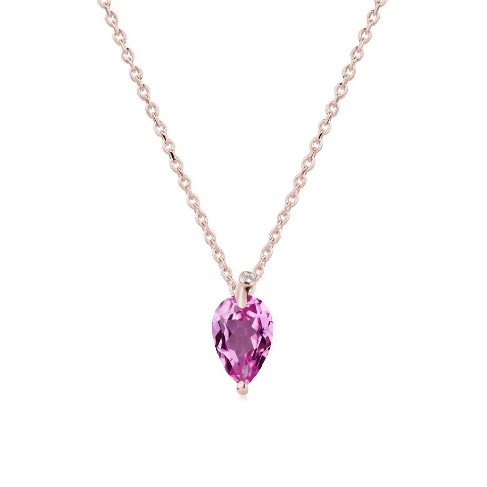 Pearl Shaped Pink Sapphire Leaf Necklace - LUO Jewelry #metal_14k rose gold