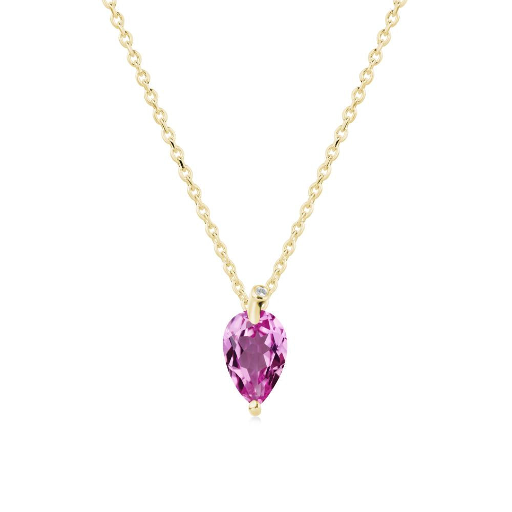 Pearl Shaped Pink Sapphire Leaf Necklace - LUO Jewelry #metal_18k yellow gold
