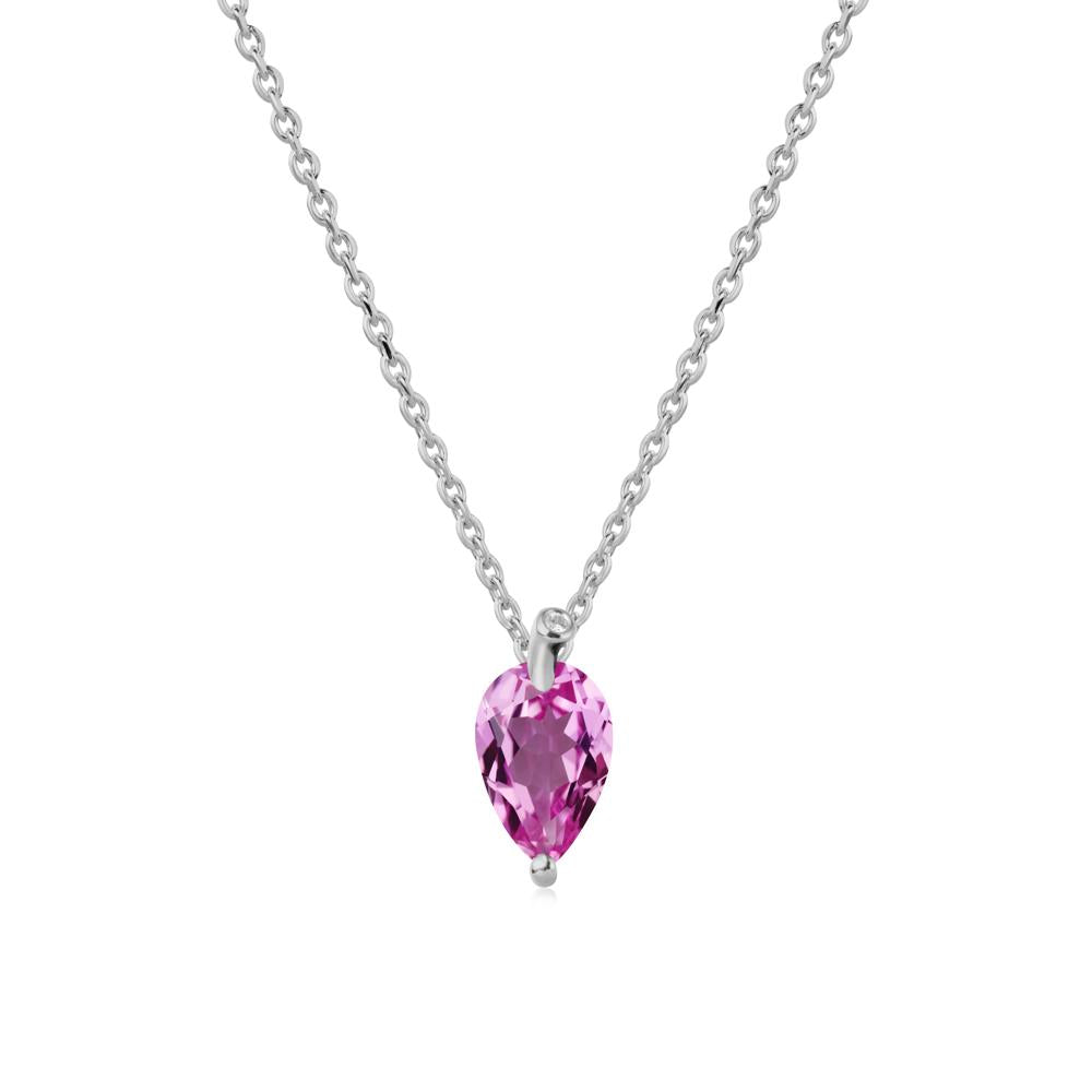 Pearl Shaped Pink Sapphire Leaf Necklace - LUO Jewelry #metal_platinum