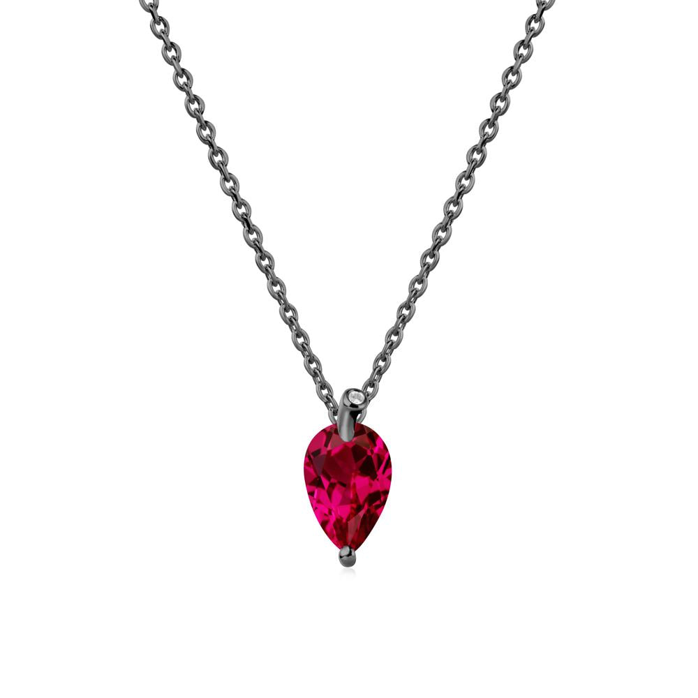 Teardrop Ruby Leaf Necklace - LUO Jewelry #metal_black finish sterling silver