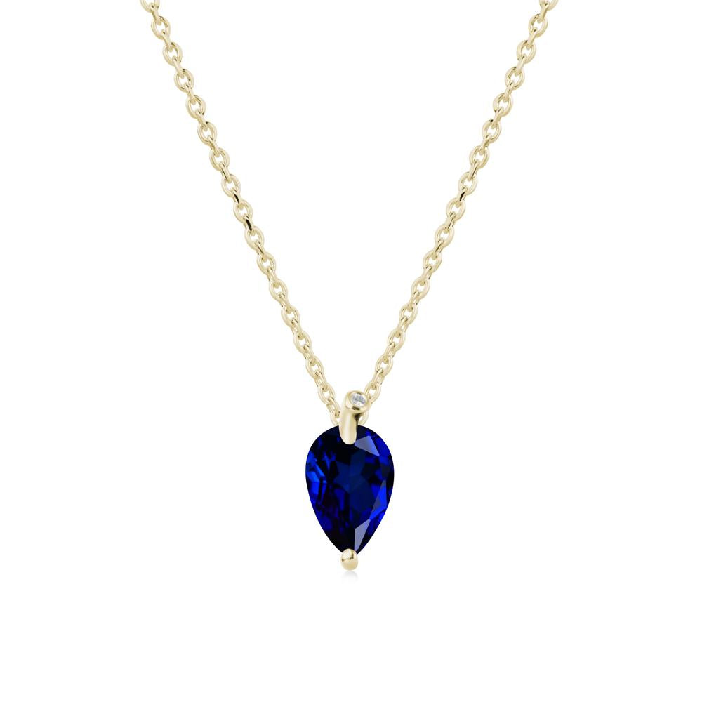 Pearl Shaped Sapphire Leaf Necklace - LUO Jewelry #metal_14k yellow gold