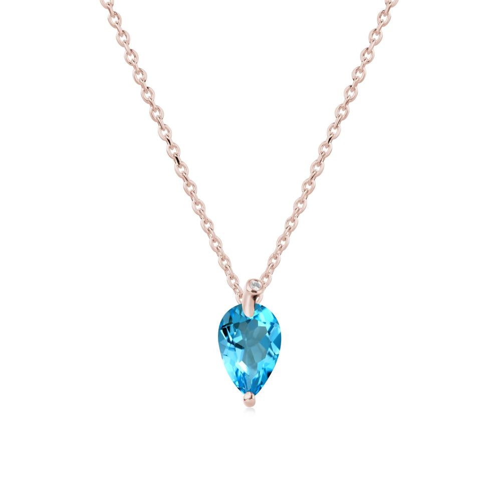 Pearl Shaped Swiss Blue Topaz Leaf Necklace - LUO Jewelry #metal_14k rose gold