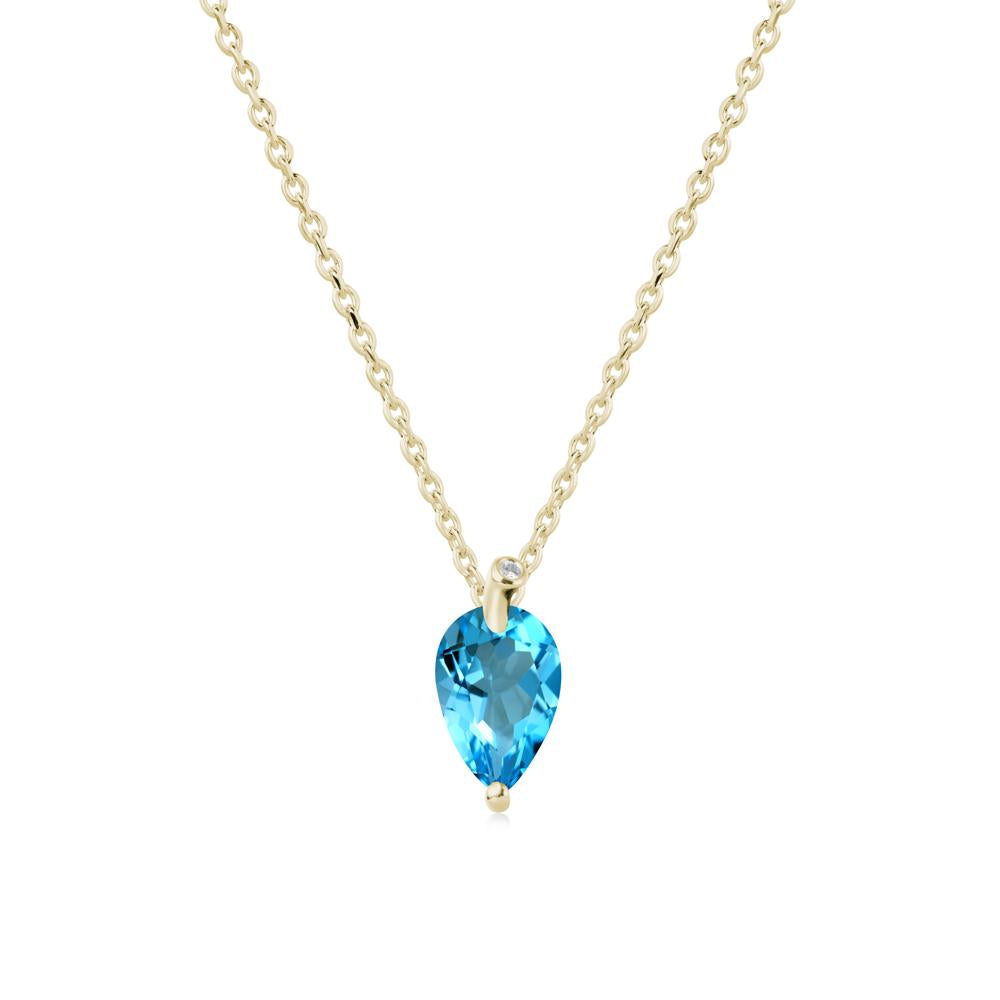 Pearl Shaped Swiss Blue Topaz Leaf Necklace - LUO Jewelry #metal_14k yellow gold