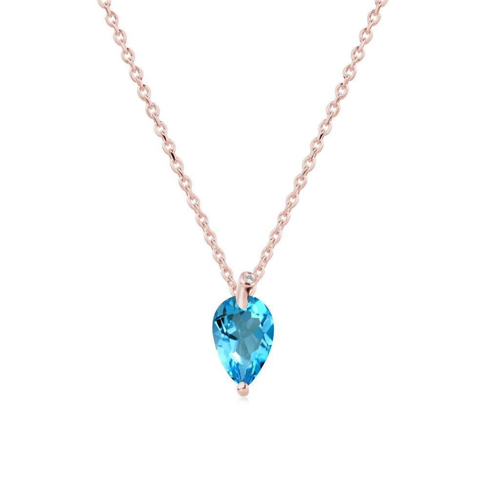 Pearl Shaped Swiss Blue Topaz Leaf Necklace - LUO Jewelry #metal_18k rose gold