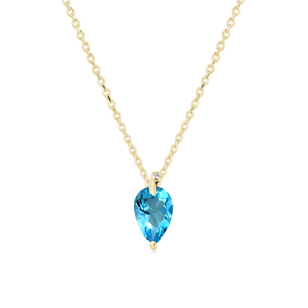 Pearl Shaped Swiss Blue Topaz Leaf Necklace - LUO Jewelry #metal_18k yellow gold
