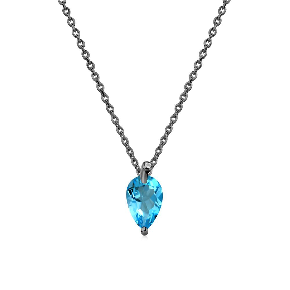 Pearl Shaped Swiss Blue Topaz Leaf Necklace - LUO Jewelry #metal_black finish sterling silver