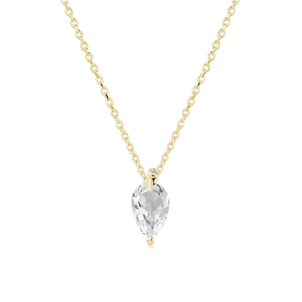 Teardrop White Topaz Leaf Necklace - LUO Jewelry #metal_18k yellow gold