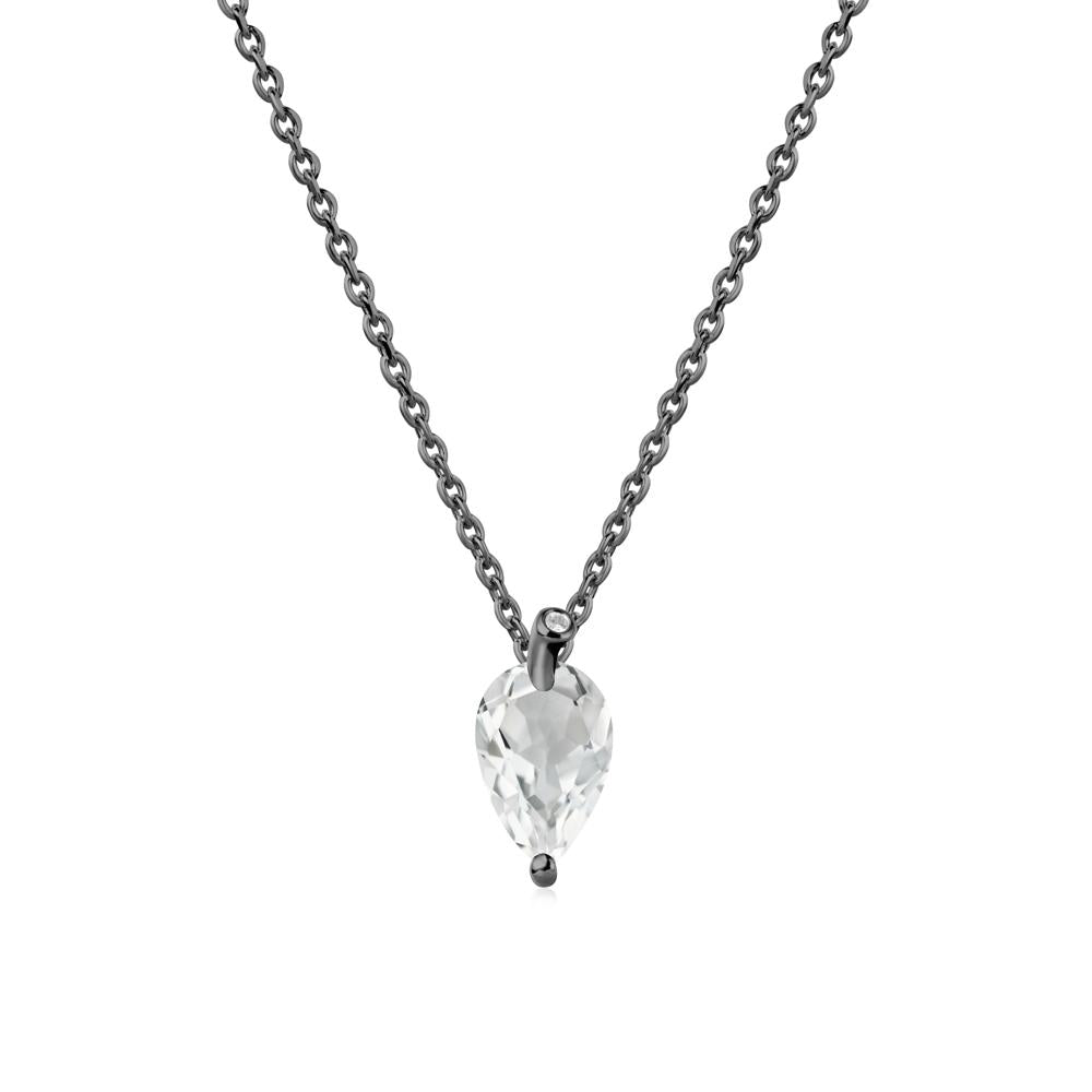 Teardrop White Topaz Leaf Necklace - LUO Jewelry #metal_black finish sterling silver