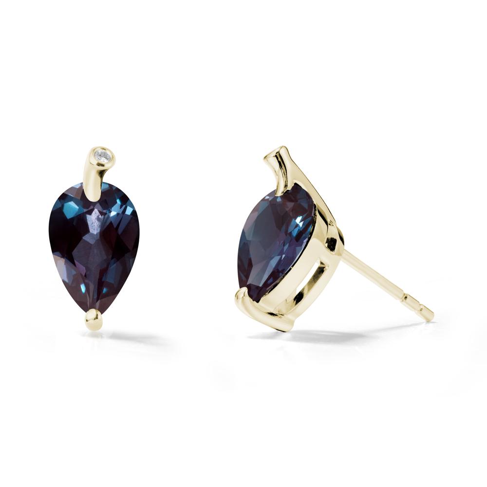 Pear Shaped Alexandrite Leaf Earrings - LUO Jewelry #metal_14k yellow gold
