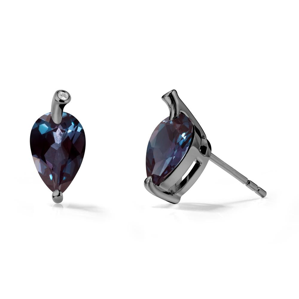 Pear Shaped Alexandrite Leaf Earrings - LUO Jewelry #metal_black finish sterling silver