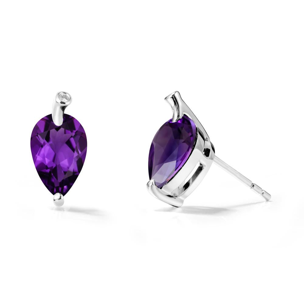 Nature Inspired Teardrop Amethyst Leaf Earrings - LUO Jewelry #metal_14k white gold