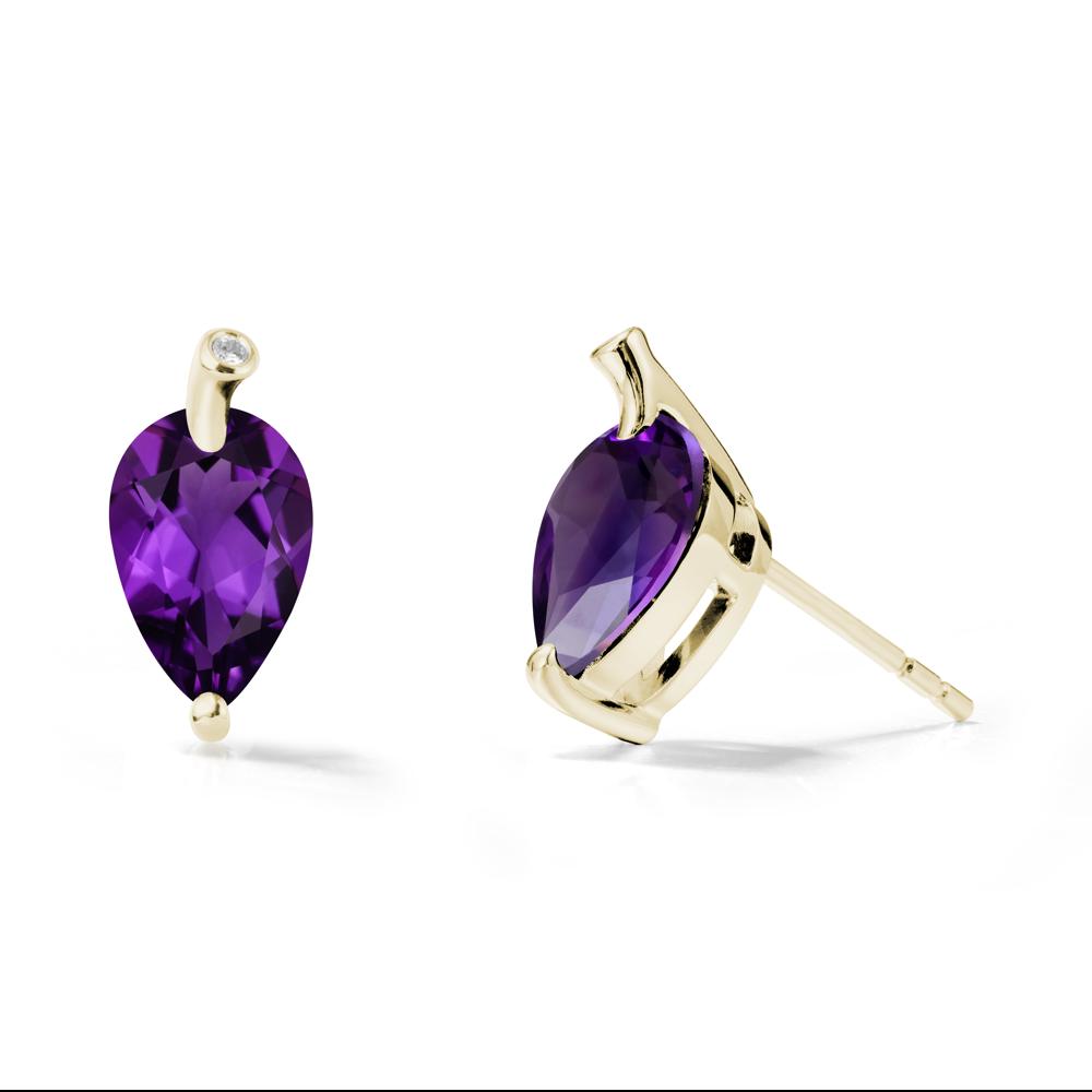 Nature Inspired Teardrop Amethyst Leaf Earrings - LUO Jewelry #metal_14k yellow gold