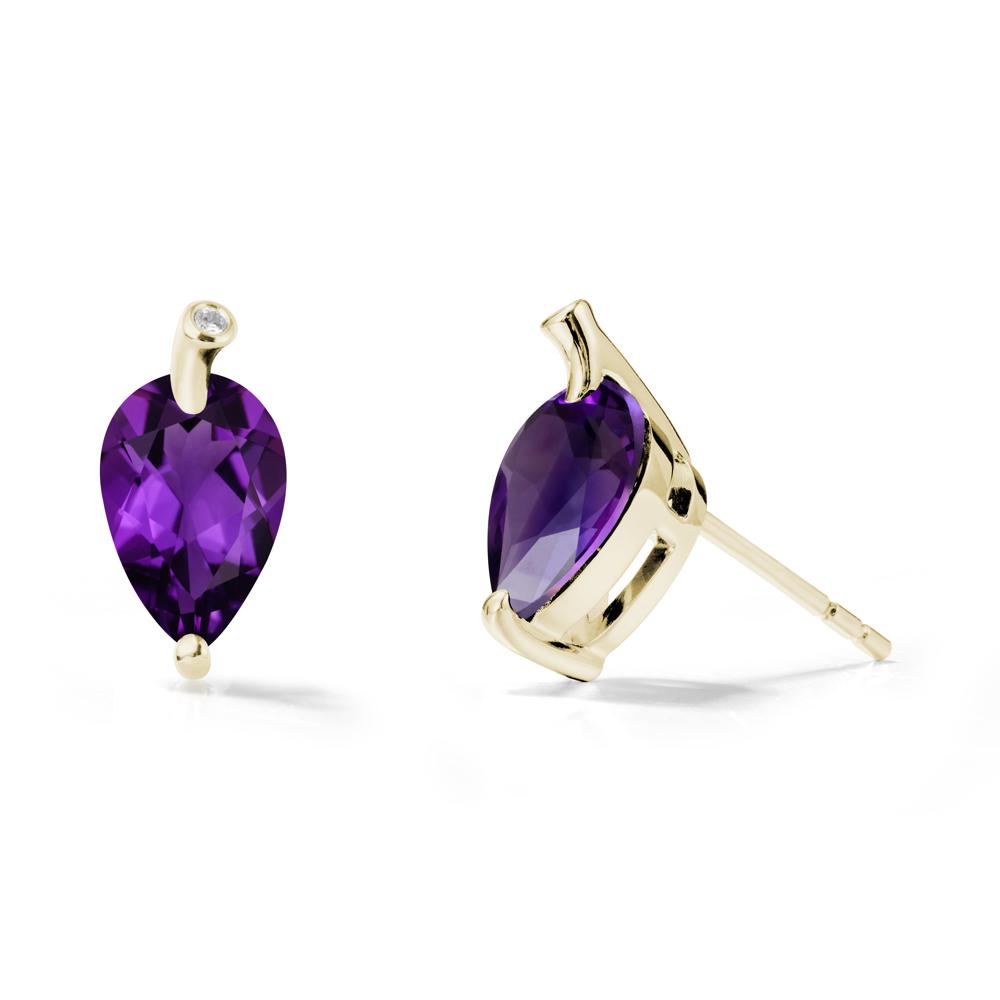 Nature Inspired Teardrop Amethyst Leaf Earrings - LUO Jewelry #metal_14k yellow gold