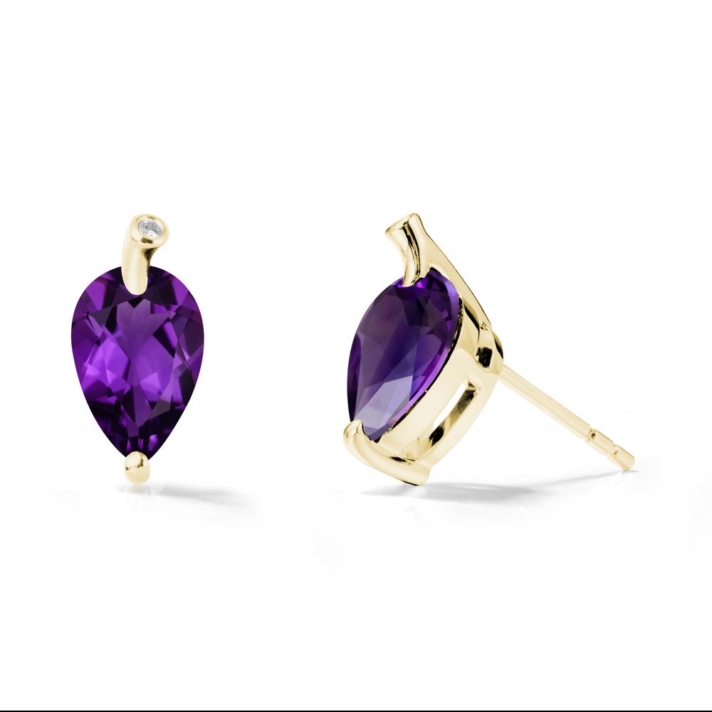 Nature Inspired Teardrop Amethyst Leaf Earrings - LUO Jewelry #metal_18k yellow gold