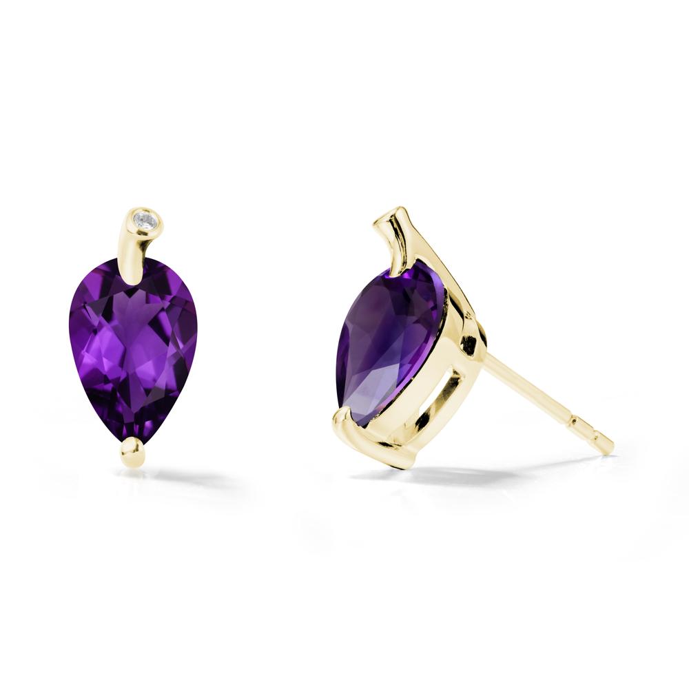 Nature Inspired Teardrop Amethyst Leaf Earrings - LUO Jewelry #metal_18k yellow gold