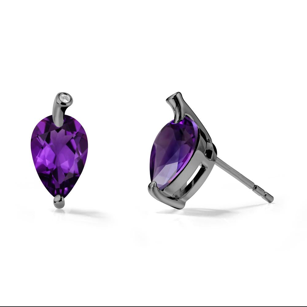 Nature Inspired Teardrop Amethyst Leaf Earrings - LUO Jewelry #metal_black finish sterling silver