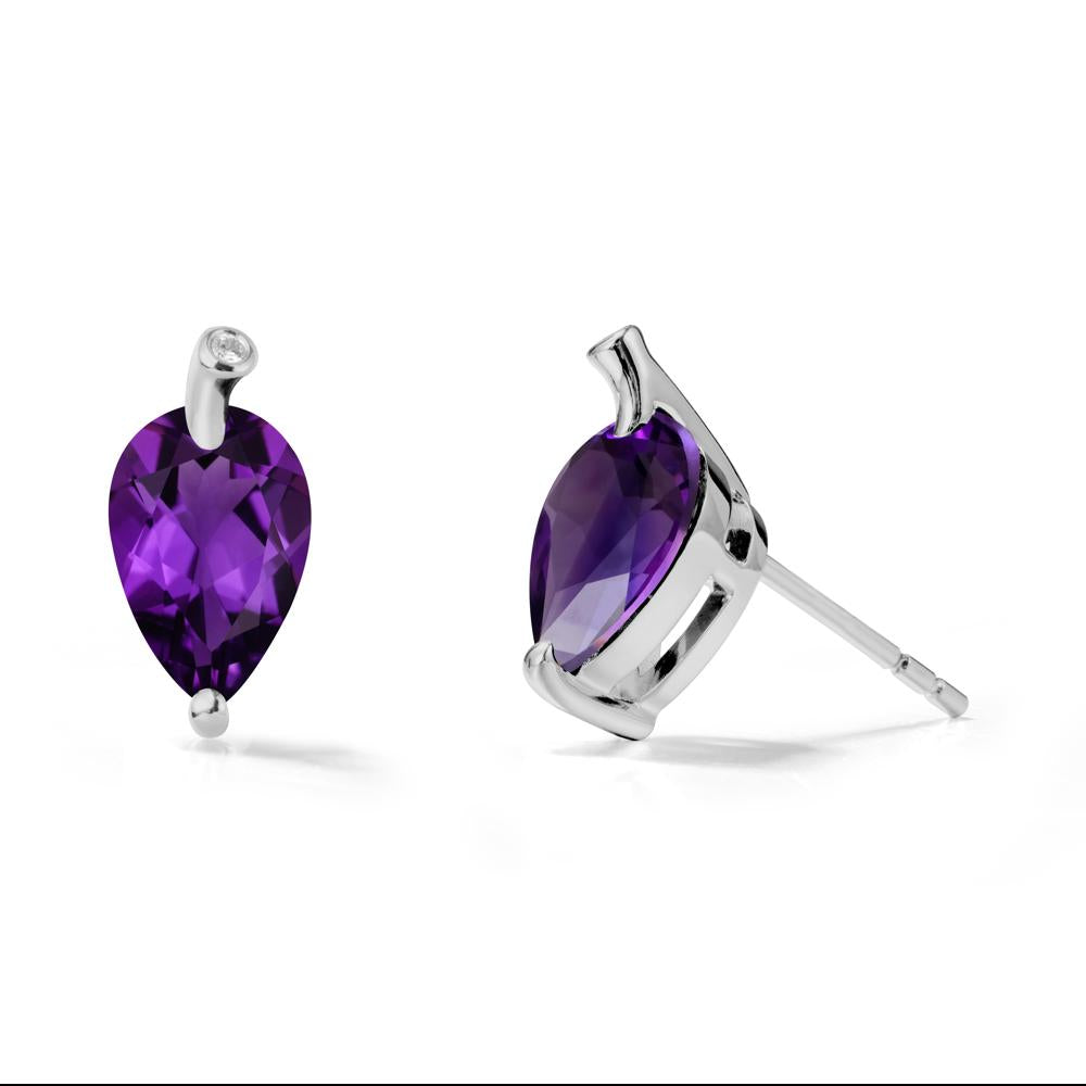 Nature Inspired Teardrop Amethyst Leaf Earrings - LUO Jewelry #metal_platinum