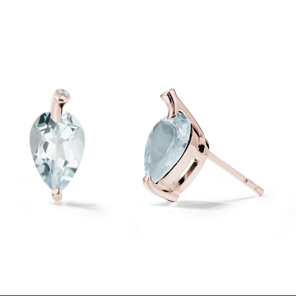 Pear Shaped Aquamarine Leaf Earrings - LUO Jewelry #metal_14k rose gold