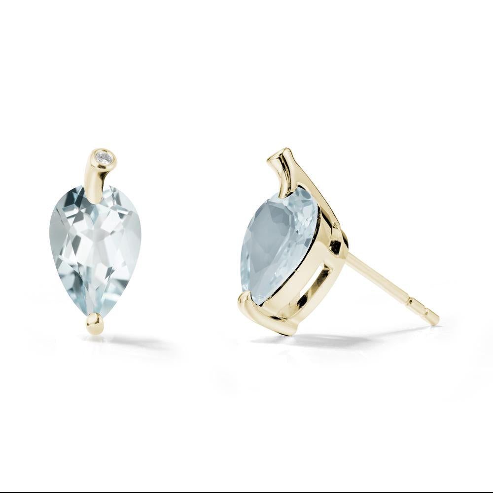 Pear Shaped Aquamarine Leaf Earrings - LUO Jewelry #metal_14k yellow gold