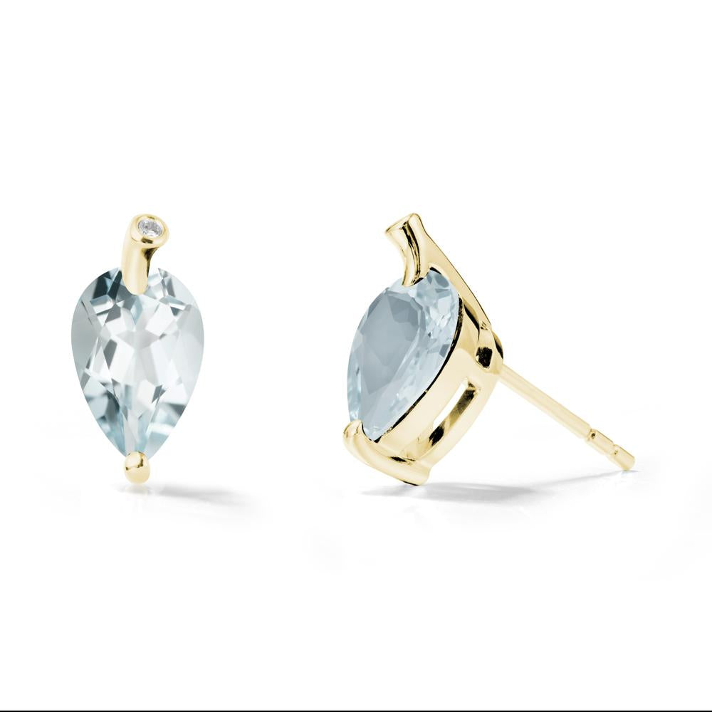 Pear Shaped Aquamarine Leaf Earrings - LUO Jewelry #metal_18k yellow gold