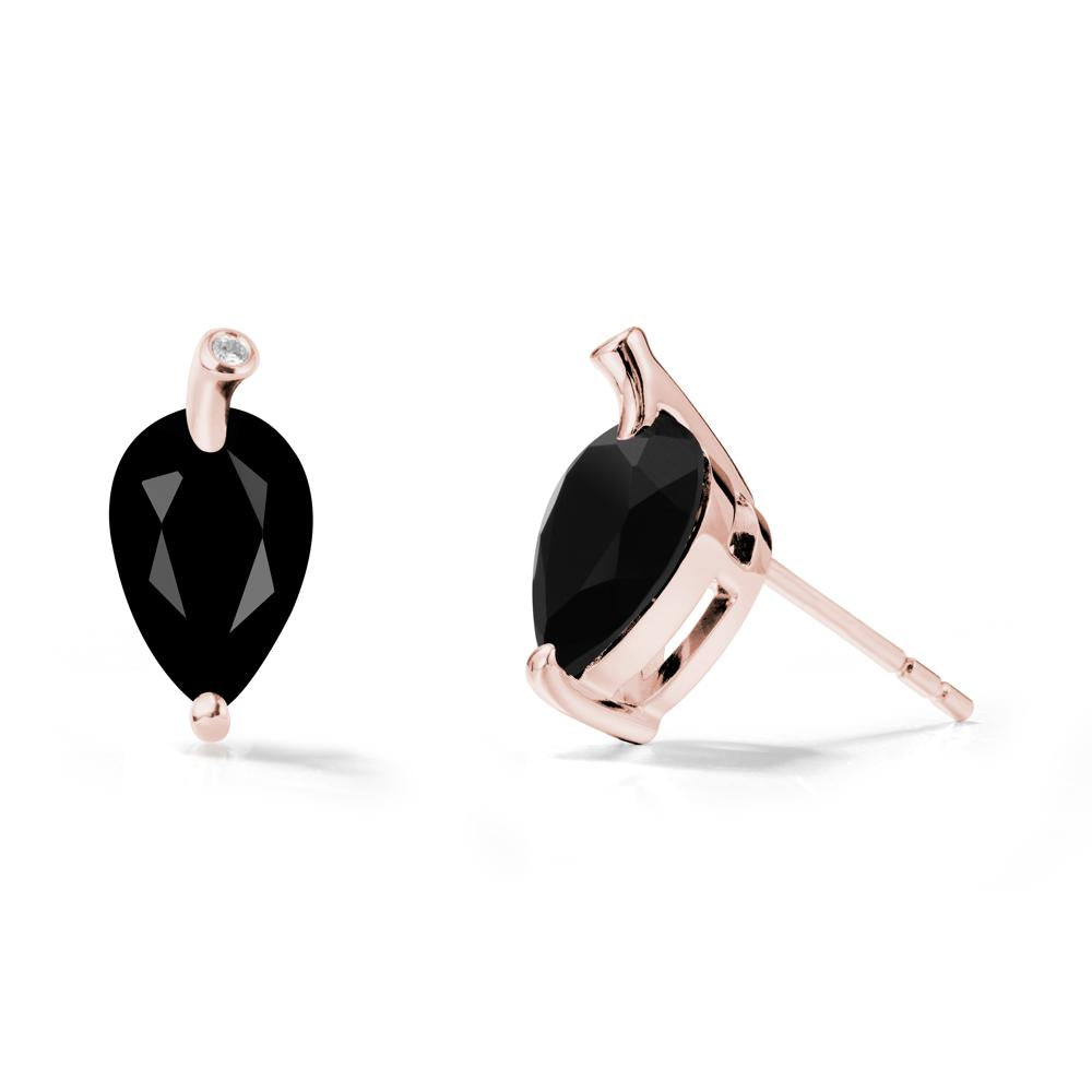 Nature Inspired Teardrop Black Spinel Leaf Earrings - LUO Jewelry #metal_18k rose gold