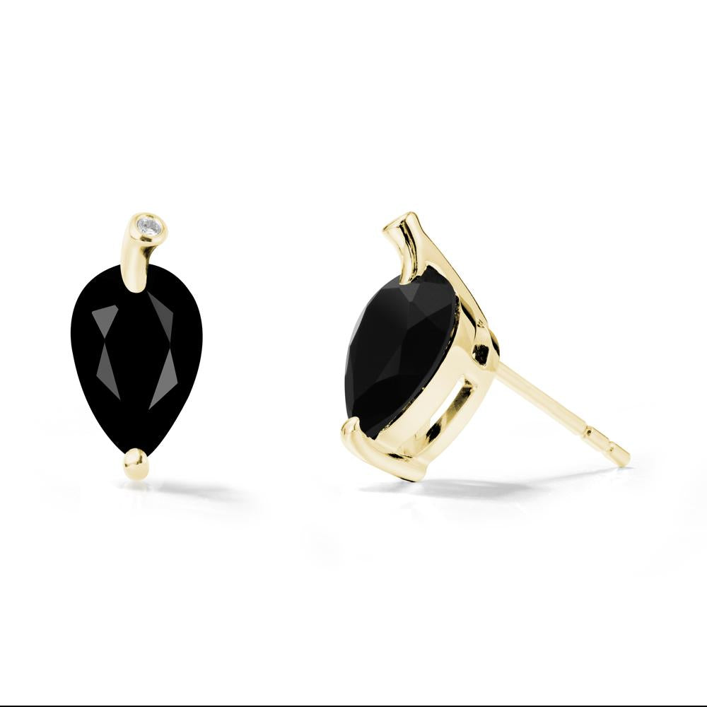 Nature Inspired Teardrop Black Spinel Leaf Earrings - LUO Jewelry #metal_18k yellow gold