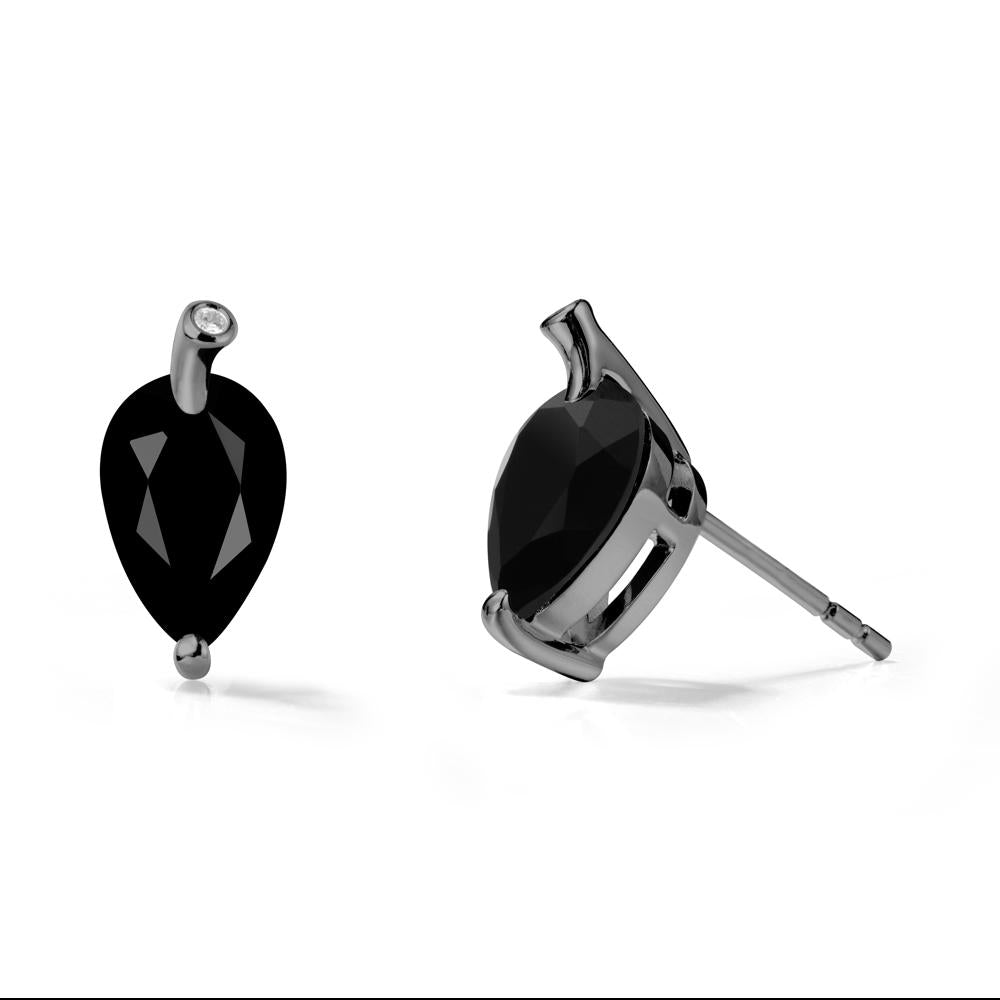 Nature Inspired Teardrop Black Spinel Leaf Earrings - LUO Jewelry #metal_black finish sterling silver