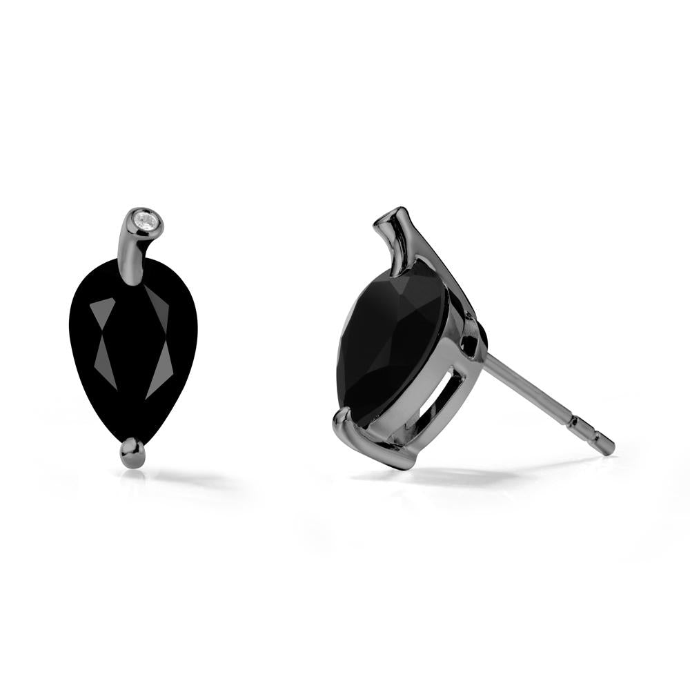 Nature Inspired Teardrop Black Spinel Leaf Earrings - LUO Jewelry #metal_black finish sterling silver