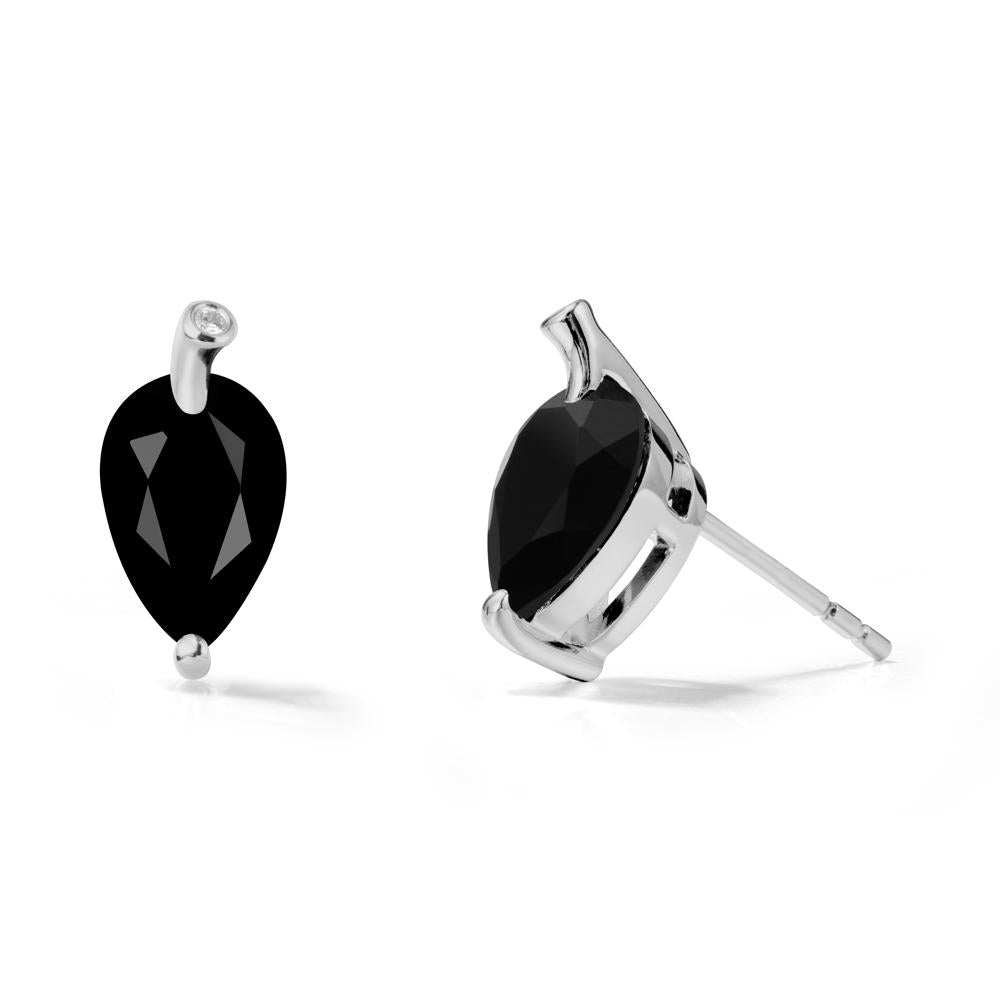 Nature Inspired Teardrop Black Spinel Leaf Earrings - LUO Jewelry #metal_platinum