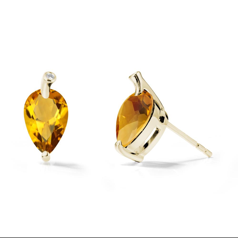 Pear Shaped Citrine Leaf Earrings - LUO Jewelry #metal_14k yellow gold