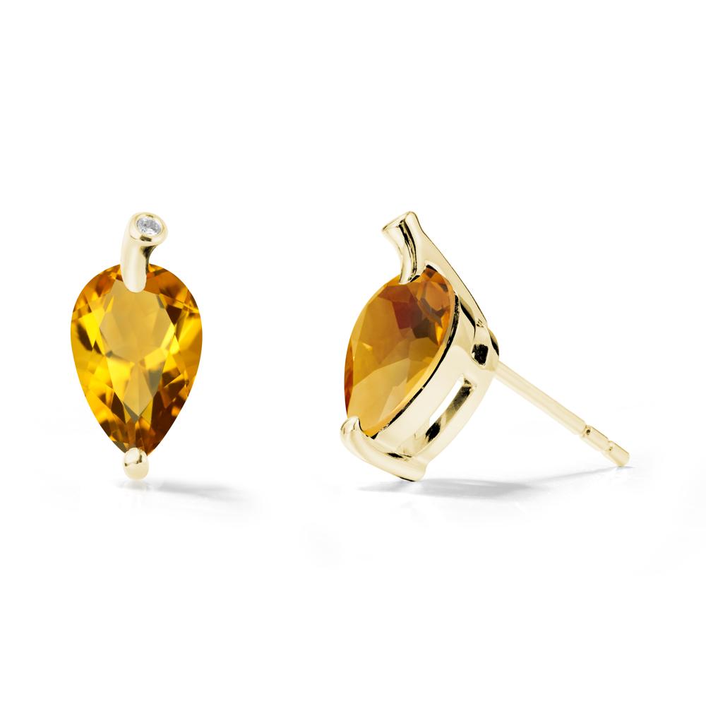 Pear Shaped Citrine Leaf Earrings - LUO Jewelry #metal_18k yellow gold
