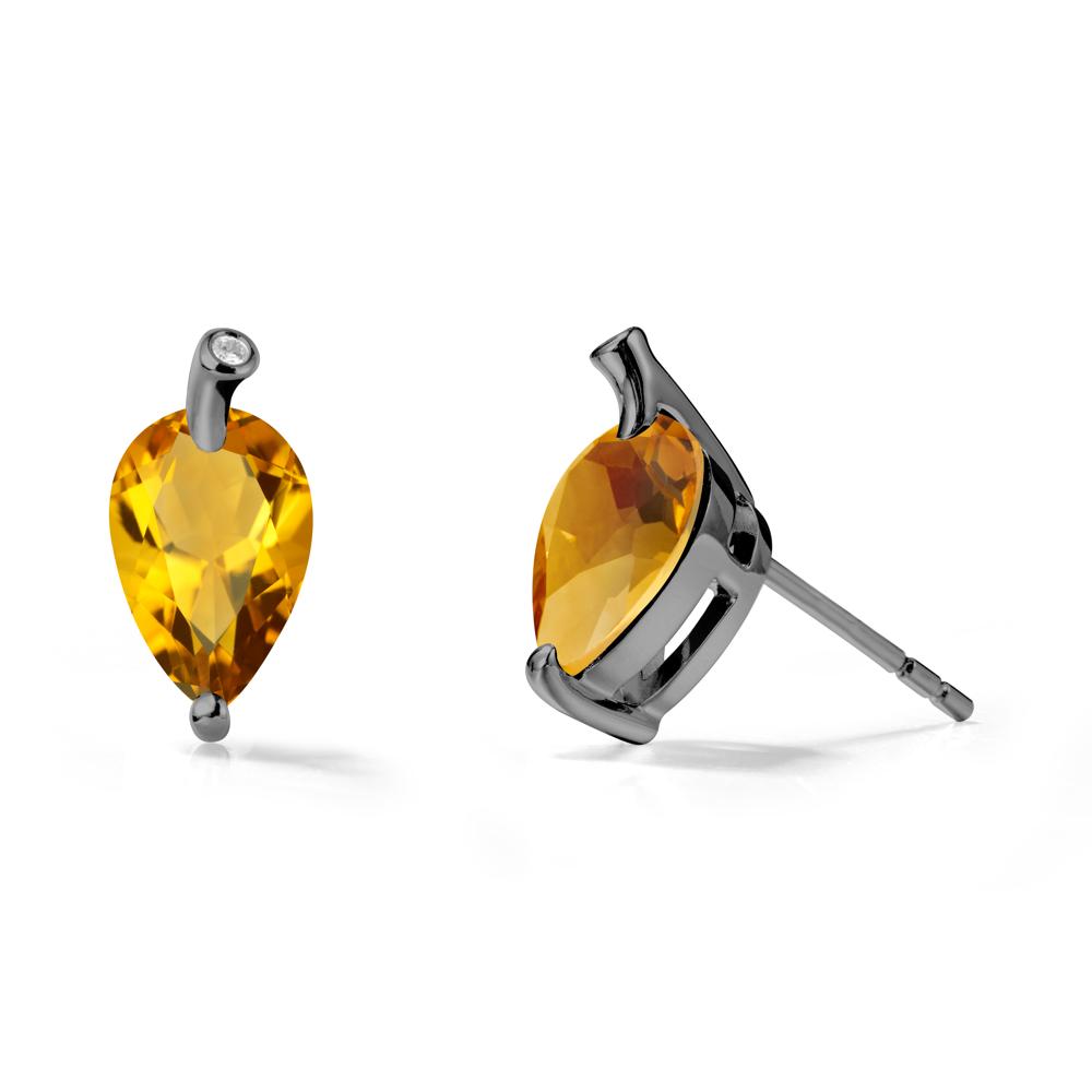 Pear Shaped Citrine Leaf Earrings - LUO Jewelry #metal_black finish sterling silver