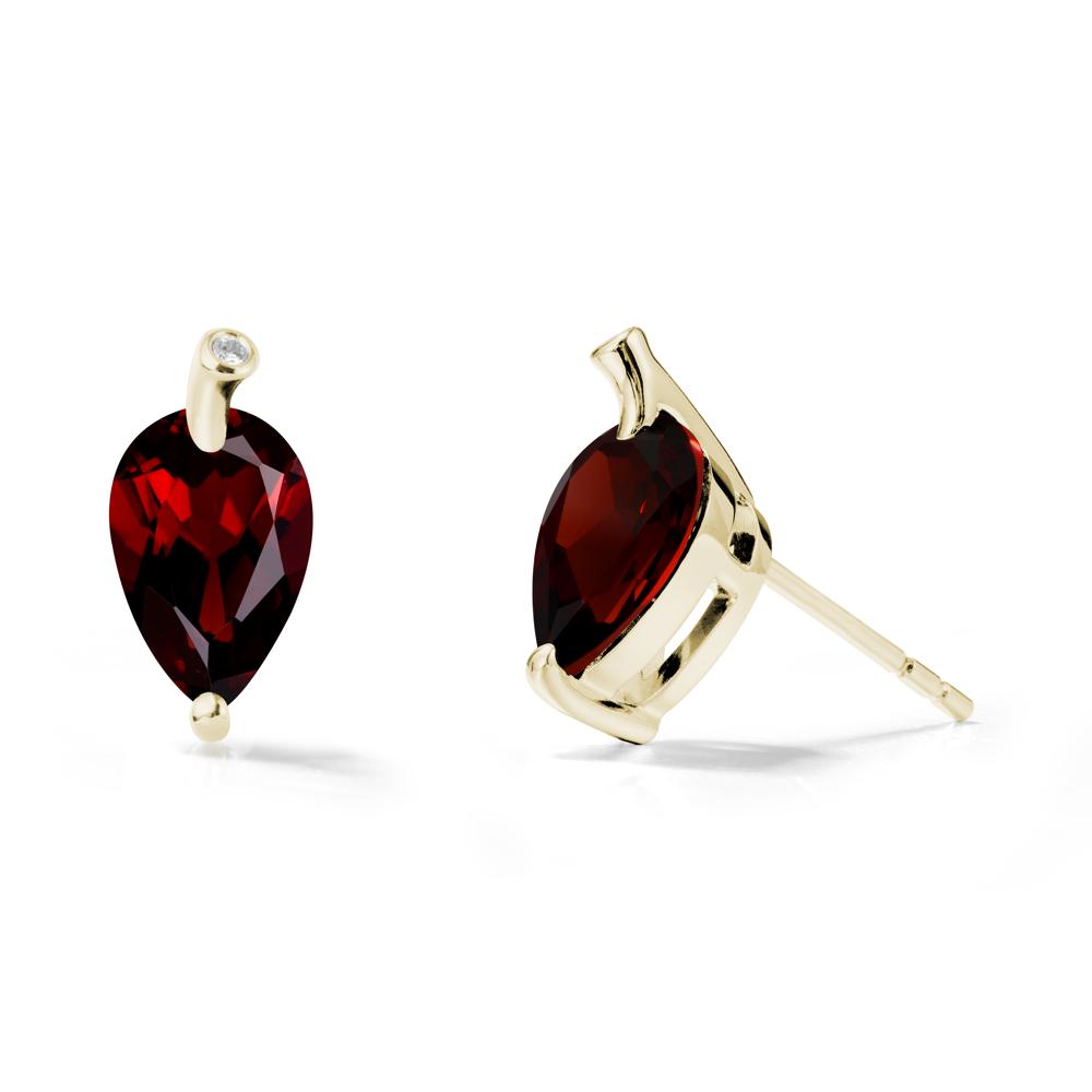 Pear Shaped Garnet Leaf Earrings - LUO Jewelry #metal_14k yellow gold