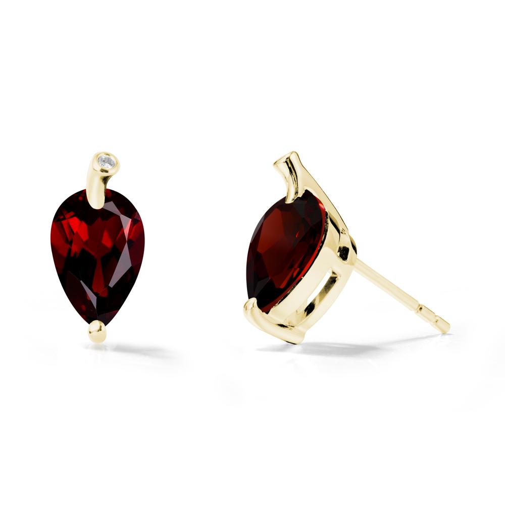 Pear Shaped Garnet Leaf Earrings - LUO Jewelry #metal_18k yellow gold
