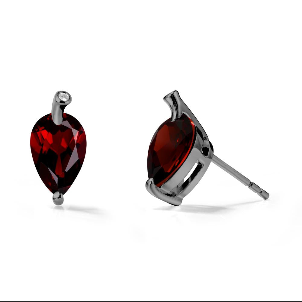 Pear Shaped Garnet Leaf Earrings - LUO Jewelry #metal_black finish sterling silver