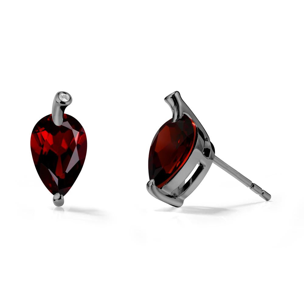 Pear Shaped Garnet Leaf Earrings - LUO Jewelry #metal_black finish sterling silver