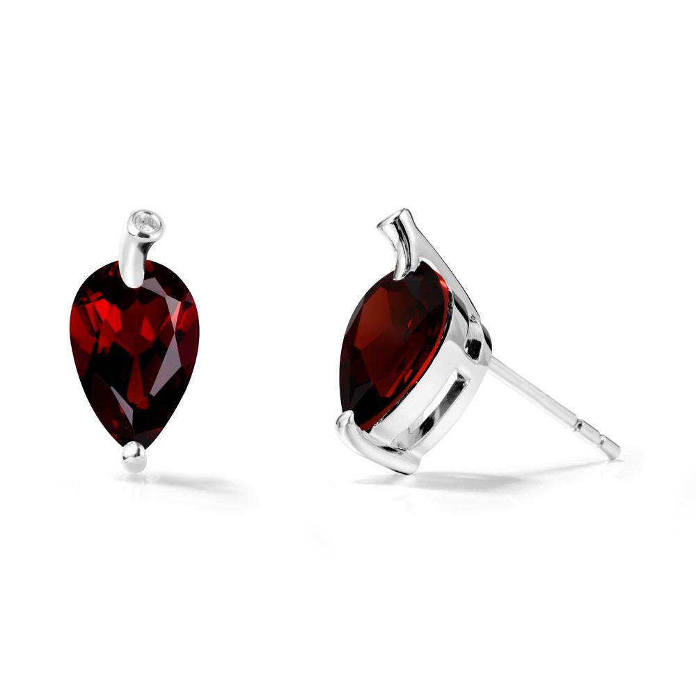 Pear Shaped Garnet Leaf Earrings - LUO Jewelry #metal_sterling silver