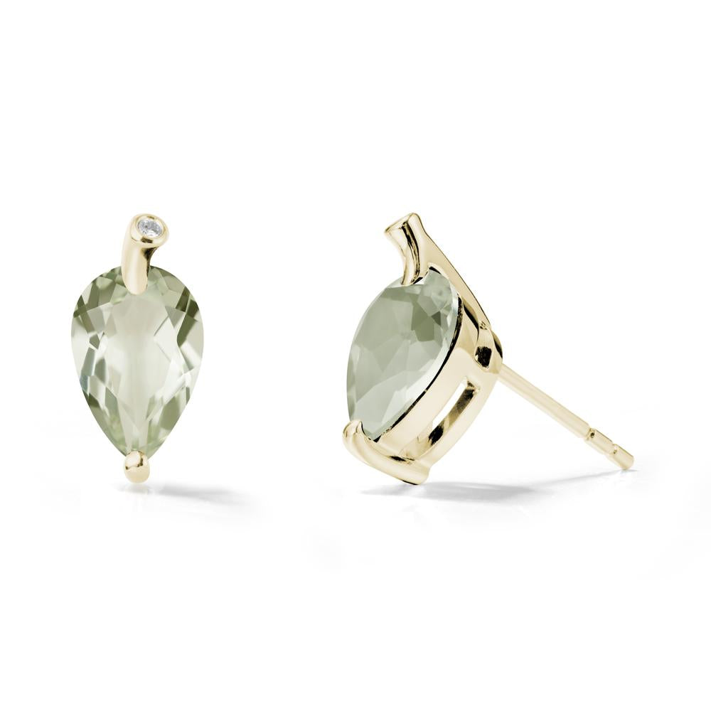 Nature Inspired Teardrop Green Amethyst Leaf Earrings - LUO Jewelry #metal_14k yellow gold